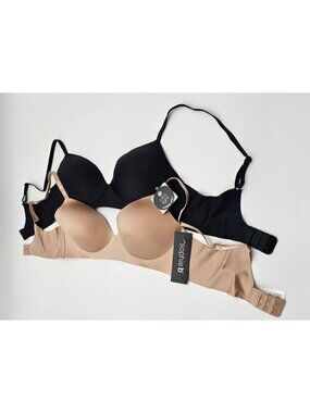 NWT Sophie B Comfort Wire-Free Bras W/Ultra-Light Invisible Edge 36C Beige/Black